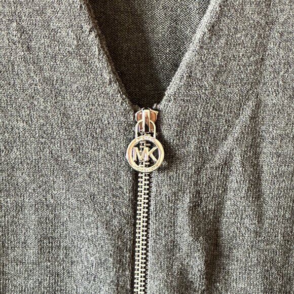 Women's S Michael Kors Zip Up Cardigan Charcoal Gray Stretch Zip Up Logo - Picture 3 of 7